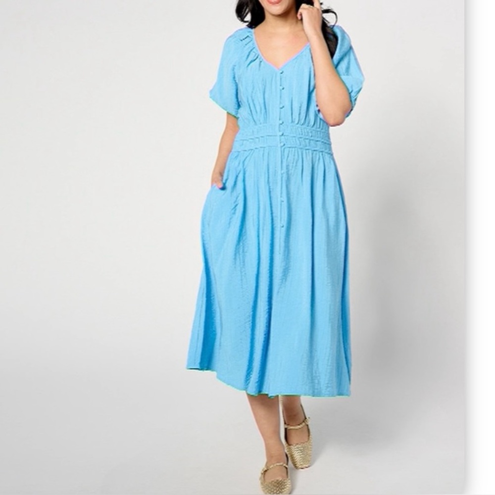 Destination 365 Petite V-Neck Button Front Midi